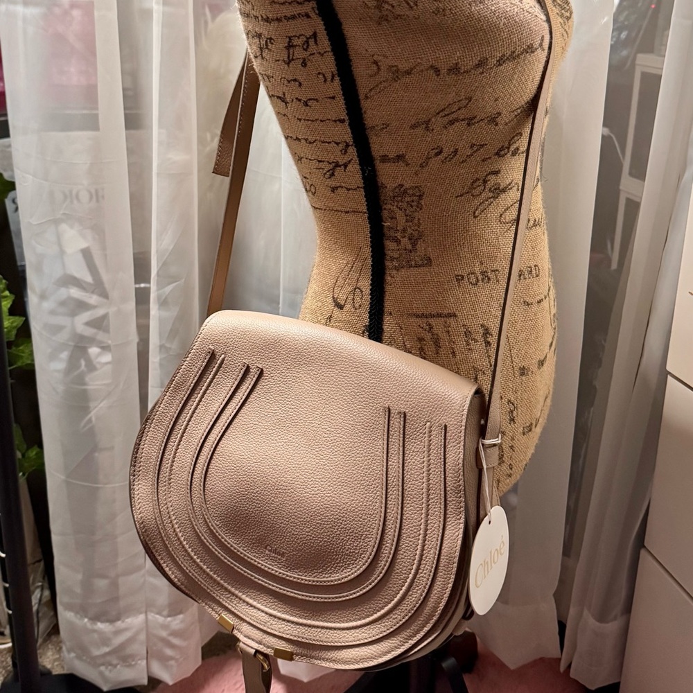 Chloé Marcie Leather Crossbody Beige Medium - Picture 2 of 13
